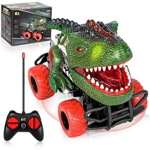 dinosaur toys rc car for 3 4 5 6 year old boys, remote control car toys for kids, dinosaur toys for birthday gifts, 3-12 years old boys and girls for kids (green)