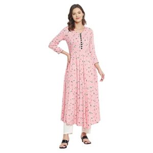 tissu women's rayon pink & green floral pritned a-line kurta 2149_pink_4xl