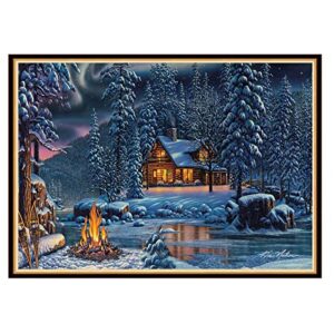 disxvivy cross stitch stamped full embroidery kits diy 11ct cotton thread printed diy needlepoint kits dmc craft needlework set cross-stitch stamped sets-snowy night northern lights 18.1×26 inchs
