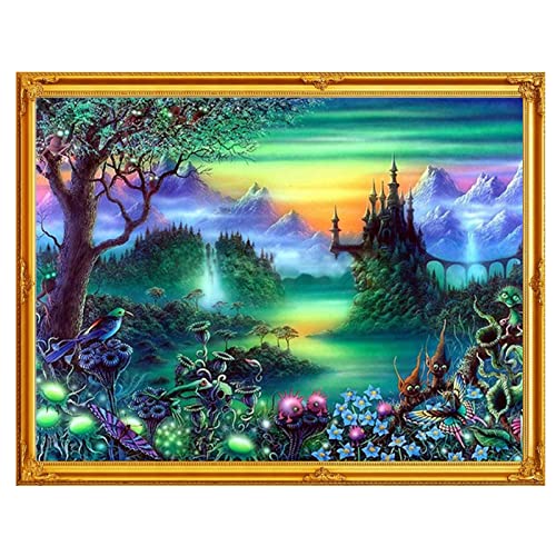 Disxvivy Cross Stitch Stamped Full Embroidery Kits DIY 11CT Cotton Thread Printed DIY Needlepoint Kits DMC Craft Needlework Set Cross-Stitch Stamped Sets-Magic World 17.7×23.6 inchs