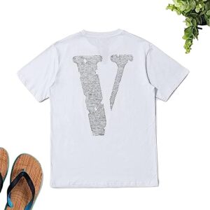 Crewmate Men’s T-Shirt Fashion Big V Letter Printed Shirt Casual Couple Hip Hop Short Sleeve Crystal Diamond T-Shirt