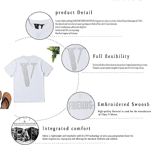 Crewmate Men’s T-Shirt Fashion Big V Letter Printed Shirt Casual Couple Hip Hop Short Sleeve Crystal Diamond T-Shirt