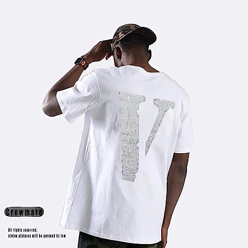 Crewmate Men’s T-Shirt Fashion Big V Letter Printed Shirt Casual Couple Hip Hop Short Sleeve Crystal Diamond T-Shirt