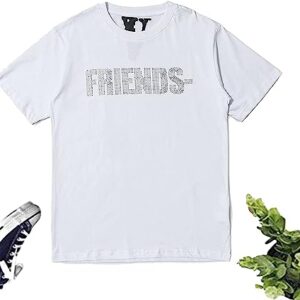 Crewmate Men’s T-Shirt Fashion Big V Letter Printed Shirt Casual Couple Hip Hop Short Sleeve Crystal Diamond T-Shirt