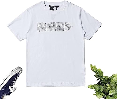 Crewmate Men’s T-Shirt Fashion Big V Letter Printed Shirt Casual Couple Hip Hop Short Sleeve Crystal Diamond T-Shirt