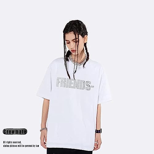 Crewmate Men’s T-Shirt Fashion Big V Letter Printed Shirt Casual Couple Hip Hop Short Sleeve Crystal Diamond T-Shirt