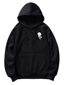 floerns men's graphic print long sleeve drawstring hoodie pullover sweatshirt black m