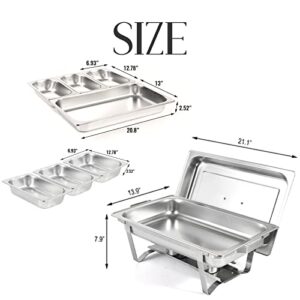 Restlrious Chafing Dish Buffet Set Stainless Steel 8 QT Foldable Rectangular Chafers and Buffet Warmers Sets w/ 3 Third Size Food Pans, Water Pan, Fuel Can for Catering Event Party Banquet, 1 Pack