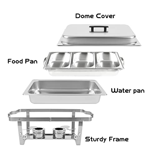 Restlrious Chafing Dish Buffet Set Stainless Steel 8 QT Foldable Rectangular Chafers and Buffet Warmers Sets w/ 3 Third Size Food Pans, Water Pan, Fuel Can for Catering Event Party Banquet, 1 Pack