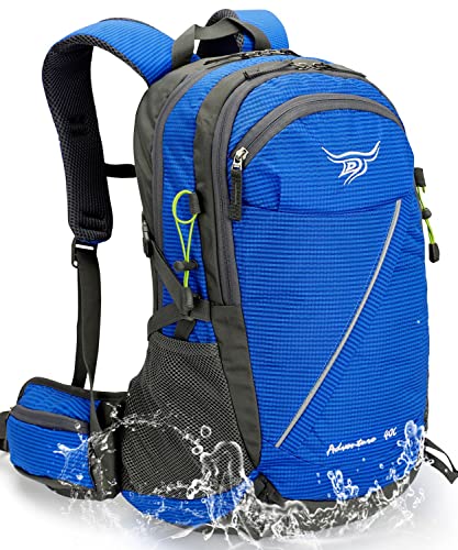 INOXTO lightweight Hiking Backpack 35L/40L Hiking Daypack with Waterproof Rain Cover for Travel Camping Outdoor Men and Women (40L royal blue stripes)