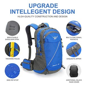 INOXTO lightweight Hiking Backpack 35L/40L Hiking Daypack with Waterproof Rain Cover for Travel Camping Outdoor Men and Women (40L royal blue stripes)