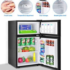 Toolsempire Mini Fridge,3.2 Cu.FT Compact Refrigerator with Freezer, Dual Door Refrigerator with Adjustable Temperature & Removable Glass Shelves, Mini Fridge for Dorm, Office, Bedroom, Kitchen(Black)