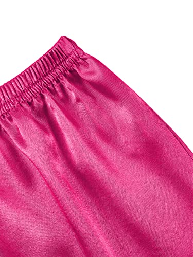 Remidoo Women's Satin Pajamas Short Sleeve Button Down Shirt with Shorts Set 2 Piece Sleepwear Solid Hot Pink X-Large