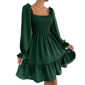 ekaliy women's casual a line dress knee length puff sleeves smocked elegant homecoming dress green s