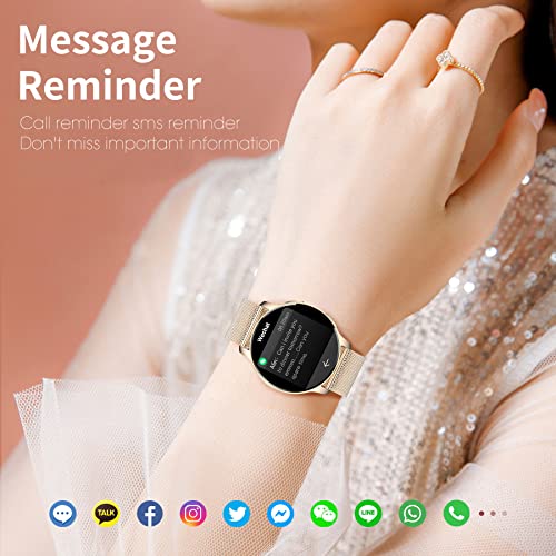 Smart Watch for Women Bluetooth Call Make Receive/Answer Smartwatch Fitness Tracker with Pedometer Heart Rate Blood Oxygen and Sleep Monitor Waterproof Smart Watches for Android and iOS Phones Gold