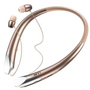 nvoperang bluetooth headphones neckband, wireless bluetooth headset with retractable earbuds cvc 8.0 noise cancelling stereo sweatproof earphones with mic for gym running, office (rose gold)