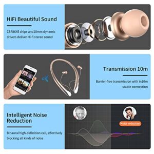 NVOPERANG Bluetooth Headphones Neckband, Wireless Bluetooth Headset with Retractable Earbuds CVC 8.0 Noise Cancelling Stereo Sweatproof Earphones with Mic for Gym Running, Office (Rose Gold)