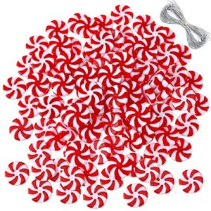 christmas candy cane ornaments peppermint candy decorations plastic candy canes for crafts mini candy cane christmas hanging ornaments for christmas tree home decor (round candy style,100 pcs)