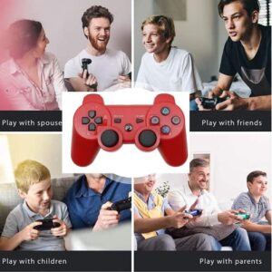 Rzzhgzq 2 Pack PS3 Wireless Controller Playstation 3 Controller Wireless Bluetooth Gamepad with USB Charger Cable for PS3 Console (BLUE+RED)