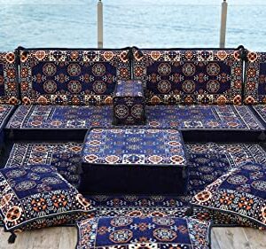 Navy Blue U Shaped Arabic Floor Sofa Set, Floor Cushions, Balcony Patio Sofas, Pallet Sofa, Ethnic Sofa, Moroccan Sofas, Sectional Sofas, Pouffs (U Sofa Full Set)