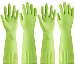 disfore rubber-gloves dishwashing gloves for cleaning-kitchen - 2 pairs of durable and reusable kitchen gloves，long sleeve waterproof household cleaning gloves for washing dishes (medium green)