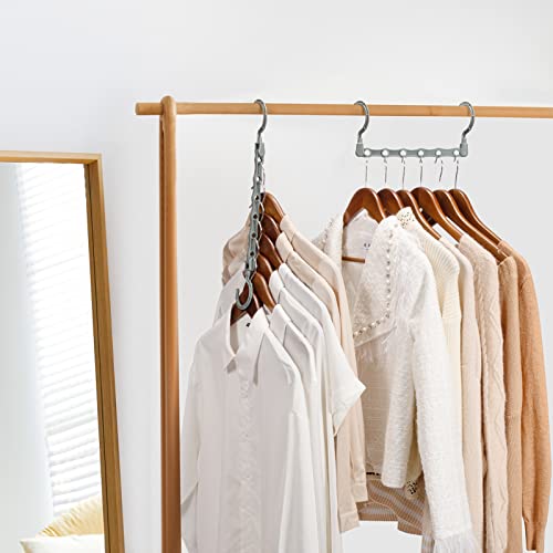 HOUSE DAY Space Saving Hangers for Clothes 10 Pack, Magic Hangers Multi Hangers Organizer, Closet Organizers and Storage System Closet Space Saver Hangers, Collapsible Hangers for Clothes, Gray