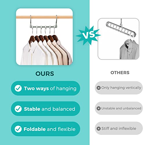 HOUSE DAY Space Saving Hangers for Clothes 10 Pack, Magic Hangers Multi Hangers Organizer, Closet Organizers and Storage System Closet Space Saver Hangers, Collapsible Hangers for Clothes, Gray