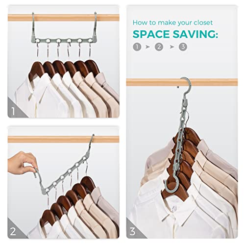 HOUSE DAY Space Saving Hangers for Clothes 10 Pack, Magic Hangers Multi Hangers Organizer, Closet Organizers and Storage System Closet Space Saver Hangers, Collapsible Hangers for Clothes, Gray