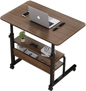 adjustable table student computer desk portable home office furniture small spaces sofa bedroom bedside learn play game desk on wheels movable with storage size 31.5 * 15.7 inch brown