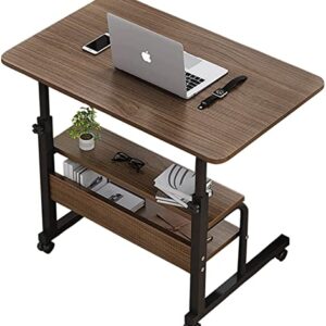 Adjustable Table Student Computer Desk Portable Home Office Furniture Small Spaces Sofa Bedroom Bedside Learn Play Game Desk on Wheels Movable with Storage Size 31.5 * 15.7 Inch Brown