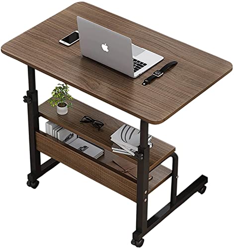 Adjustable Table Student Computer Desk Portable Home Office Furniture Small Spaces Sofa Bedroom Bedside Learn Play Game Desk on Wheels Movable with Storage Size 31.5 * 15.7 Inch Brown