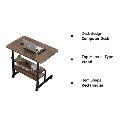 Adjustable Table Student Computer Desk Portable Home Office Furniture Small Spaces Sofa Bedroom Bedside Learn Play Game Desk on Wheels Movable with Storage Size 31.5 * 15.7 Inch Brown