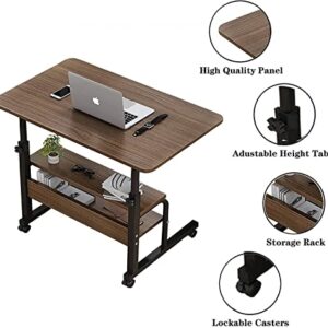 Adjustable Table Student Computer Desk Portable Home Office Furniture Small Spaces Sofa Bedroom Bedside Learn Play Game Desk on Wheels Movable with Storage Size 31.5 * 15.7 Inch Brown