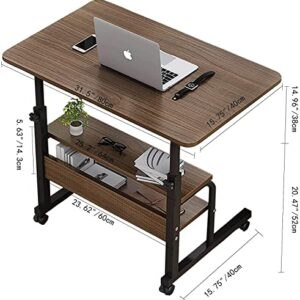 Adjustable Table Student Computer Desk Portable Home Office Furniture Small Spaces Sofa Bedroom Bedside Learn Play Game Desk on Wheels Movable with Storage Size 31.5 * 15.7 Inch Brown