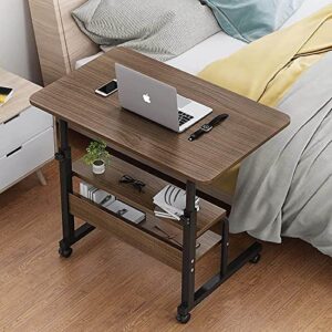 Adjustable Table Student Computer Desk Portable Home Office Furniture Small Spaces Sofa Bedroom Bedside Learn Play Game Desk on Wheels Movable with Storage Size 31.5 * 15.7 Inch Brown