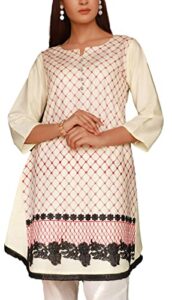 ishdeena indian kurtis for women chikankari kurta tunic tops indian pakistani style embroidered cotton womens summer shirts (small, white)