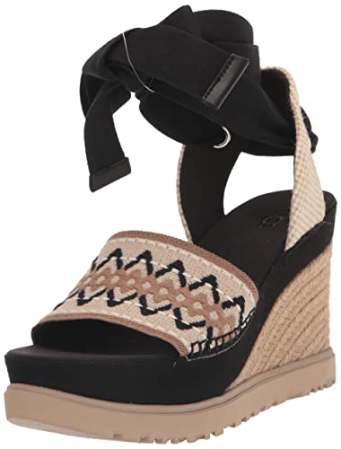 UGG Women's Abbot Ankle WRAP Wedge Sandal, Black, 8