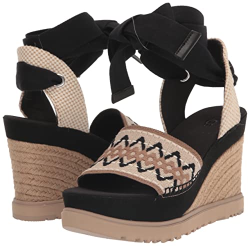 UGG Women's Abbot Ankle WRAP Wedge Sandal, Black, 8