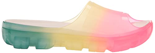 UGG Women's JELLA Clear Watercolors Slide Sandal, Rainbow Blend, 10