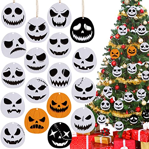 Qiyaz 36 Pcs Wooden Christmas Tree Decorations Pumpkin Copper Hanging Wooden Ornament Decorations White Orange Pumpkin Christmas Tree Party Supplies