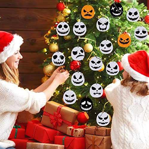 Qiyaz 36 Pcs Wooden Christmas Tree Decorations Pumpkin Copper Hanging Wooden Ornament Decorations White Orange Pumpkin Christmas Tree Party Supplies