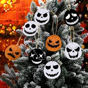 Qiyaz 36 Pcs Wooden Christmas Tree Decorations Pumpkin Copper Hanging Wooden Ornament Decorations White Orange Pumpkin Christmas Tree Party Supplies