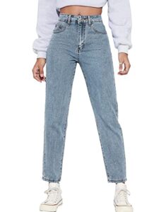 makemechic women's straight leg jeans casual high waisted denim pants light wash l