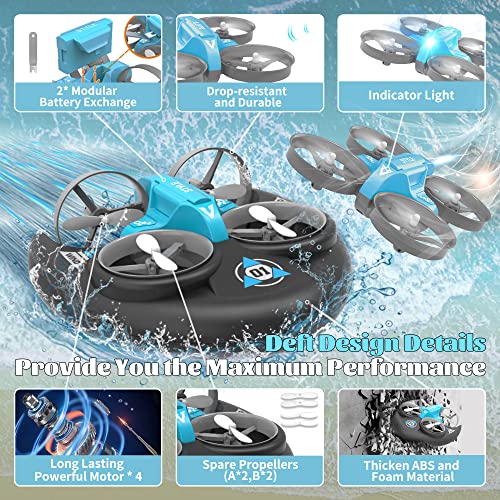 Toys for 5-10 Year Old Boys, 20+ MPH Fast RC Boat Pool Toys for Kids 8-12, 3 in 1 Remote Control Car for Boys, Waterproof RC Monster Truck RC Drone, Sea Land Air Outdoor Toys, Birthday Gifts for Boys