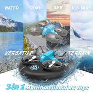 Toys for 5-10 Year Old Boys, 20+ MPH Fast RC Boat Pool Toys for Kids 8-12, 3 in 1 Remote Control Car for Boys, Waterproof RC Monster Truck RC Drone, Sea Land Air Outdoor Toys, Birthday Gifts for Boys