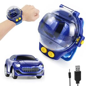 luberdush mini remote control watch alloy car toys,2.4 ghz 50m long distance small racing car with usb charging,cartoon rc car gift for 3-12 years old boys and girls(blue)