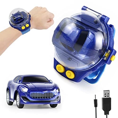 LUBERDUSH Mini Remote Control Watch Alloy Car Toys,2.4 GHz 50m Long Distance Small Racing Car with USB Charging,Cartoon RC Car Gift for 3-12 Years Old Boys and Girls(Blue)