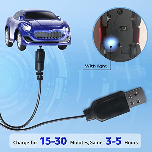 LUBERDUSH Mini Remote Control Watch Alloy Car Toys,2.4 GHz 50m Long Distance Small Racing Car with USB Charging,Cartoon RC Car Gift for 3-12 Years Old Boys and Girls(Blue)