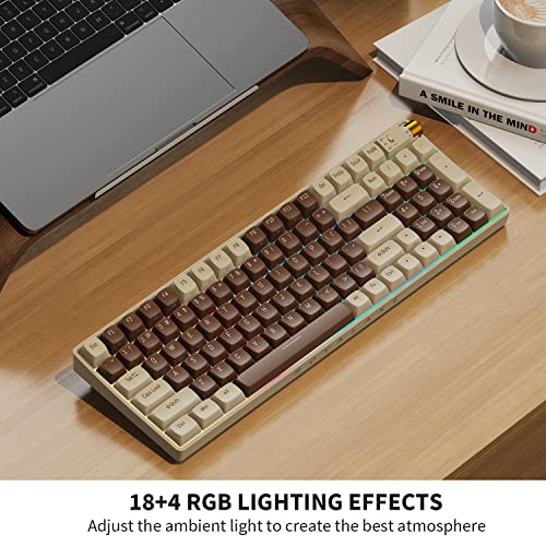 ROYALAXE X ProtoArc R100 Wireless Mechanical Keyboard, Hot Swappable Wired/Bluetooth 5.0/2.4G Wireless Keyboard with RGB Light for Windows & Mac, PBT Keycaps, Gateron G Yellow Pro Switch, Lava Brown