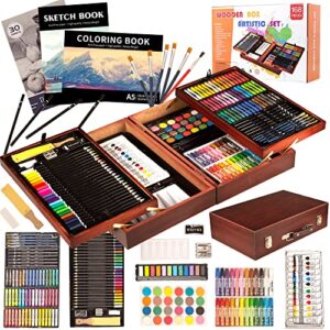 kinspory 168-pack art supplies, deluxe wooden art set crafts drawing painting coloring kit, coloring book, sketch pads creative gift box for artist beginners kids girls boys 5 6 7 8 9 10 11 12
